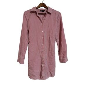 FOREVER 21 Women Red White Stripe Button Down‎ Shirt Dress with Tie Waist Size L